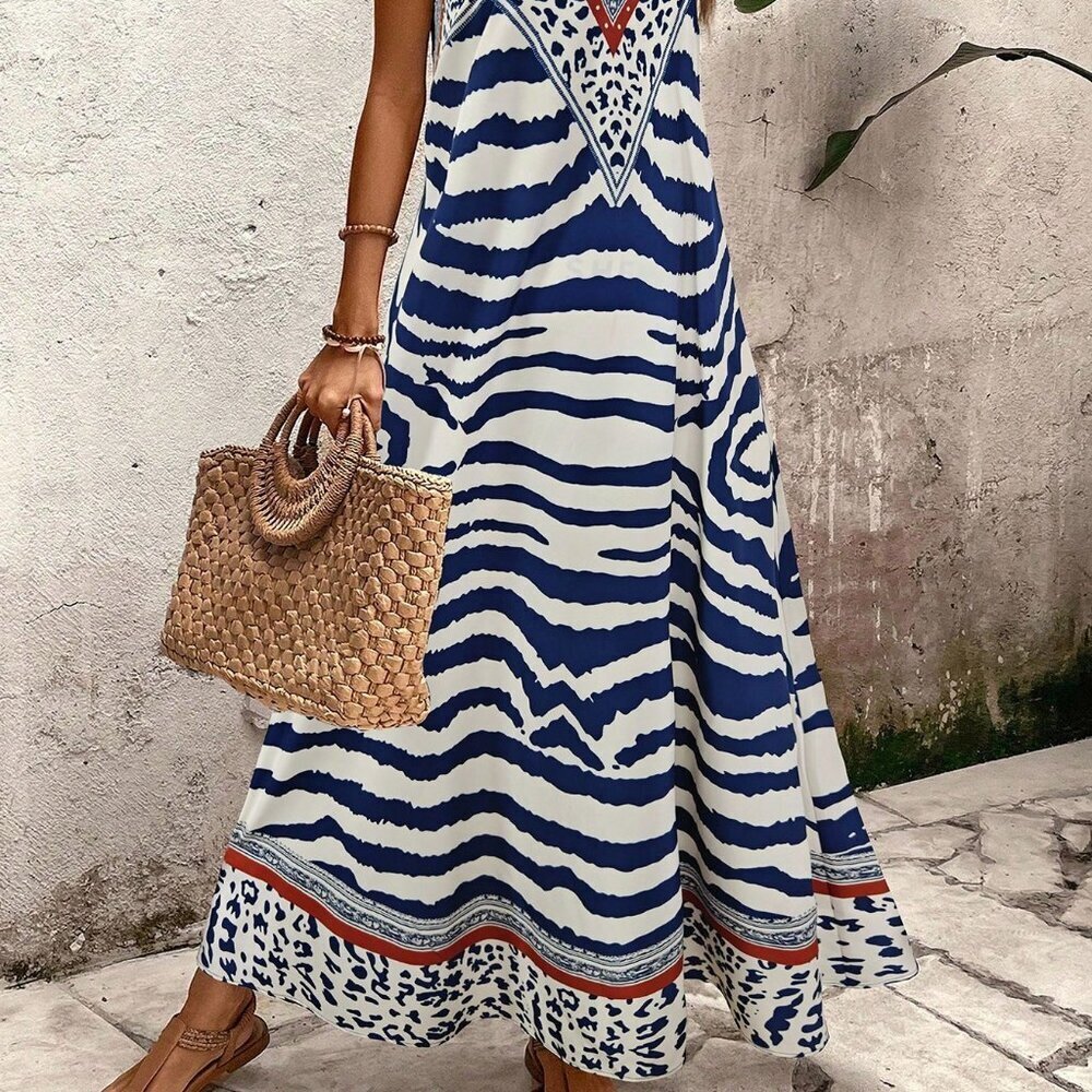 Boho Multicolor Women's Tiger Print Maxi Dress - Picture 4 of 7